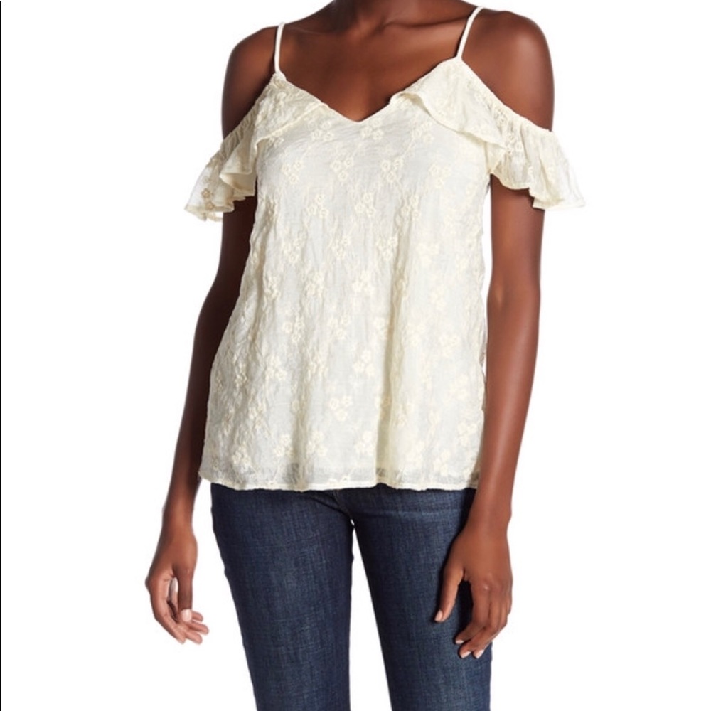 NWT Ro&De Embroidered Cold Shoulder Top Butter